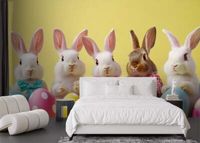 Multiple bunnies and lots of Easter eggs Wall mural