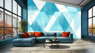 Abstract Geometric Blue and White Triangle Pattern with a Brushed Texture, abstract art, graphic design, geometric pattern Wall mural