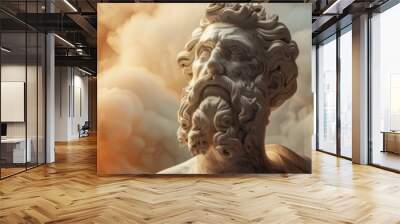 Ancient Statue Amidst a Whirlwind of Smoke and Light Wall mural