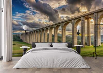 Concrete Arches Leading to Sunset, Landscape, Architecture, Bridge, Nature Wall mural