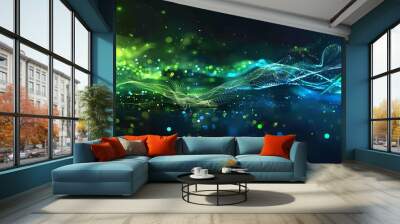 Futuristic energy transition concept with glowing green and blue light connection on gradient background. Wall mural