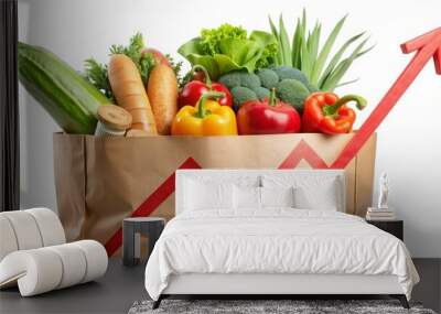 Grocery Bag with Red Arrow, Rising Food Prices, Inflation, Cost of Living, Market Wall mural