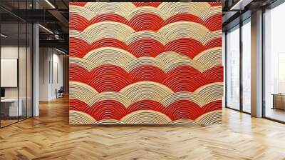 Red and Gold Wave Pattern Wall Texture, Japanese, Asian, Art Deco, wave texture, japanese art, asian design Wall mural