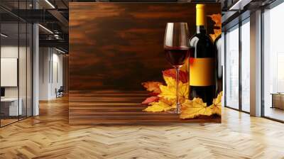 Red Wine and Autumn Leaves, wine, fall, harvest Wall mural