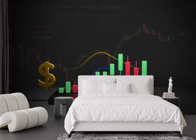 Stock market or exchange trading graph on phone with money symbol financial investment ideas use as background 3D rendering Wall mural