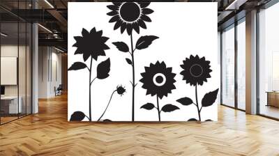 flowers black silhouette designs illustration set Wall mural