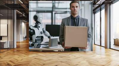 a man loosing his job to AI robot in the office Wall mural