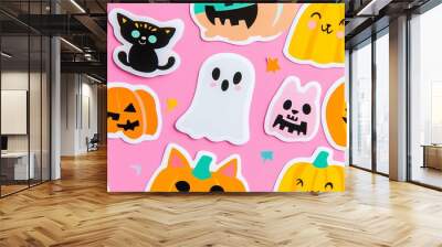 cute kawaii Halloween characters sticker set, pumpkin, ghost, cat Wall mural