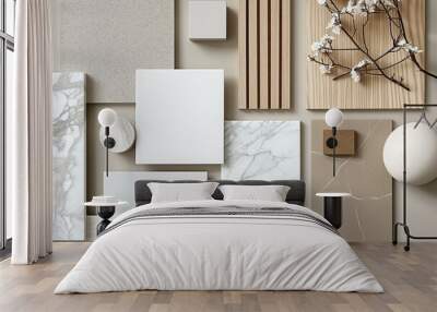 interior design material sample moodboard with luxury surfaces like marble and wood Wall mural