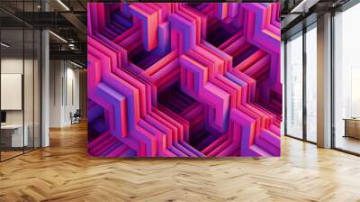 trendy magenta color 3d geometric pattern, AI generated Wall mural