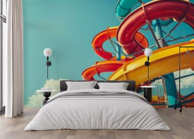 tube water slides against blue sky background Wall mural