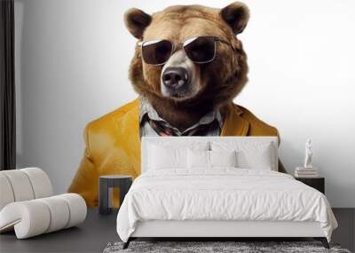 Cool bear in the sunglasses and suit on the transparent background Wall mural