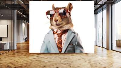 Cool squirrel in the sunglasses and funky jacket on the transparent background Wall mural