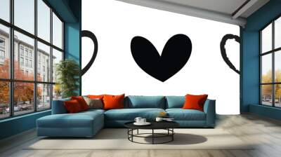 Black heart doodle icon. Isolated hand drawn love symbol with white background. Wall mural