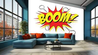 Vector set comic speech bubbles, book sound effects. Pop art messages different shapes, emotions. Comics font label tag expression, fun book balloon. Cartoon explosion cloud phrase with background. Wall mural