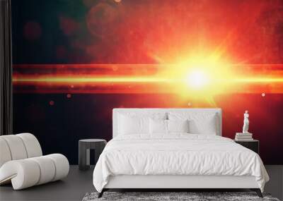  Gold warm color bright lens flare flashes leak for transitions on a black background Wall mural