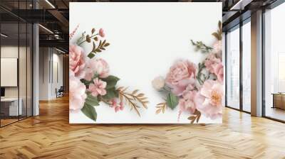 a pink rose flower against a white background, epitomizing the beauty of spring nature with ample empty space for text. pink beautiful flower  
 Wall mural