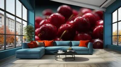 A textured close-up of a cluster of raw, organic sweet red grapes, ideal as a wine grape texture background. Wall mural