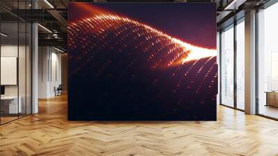 Abstract colorful digital particles wave with bokeh and light background, 3d render wave line dot background, line wave light glowing effect particular background.	 Wall mural