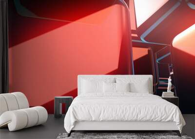 Abstract technology background design in retro futuristic glow style with colorful glowing light lines. Abstract 3d Render. Wall mural