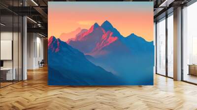 Aerial View of a Beautiful Sunset Over a Calm Bay  sunset in the mountains
 Wall mural