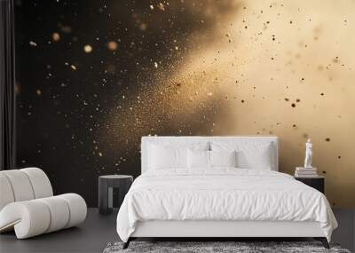 Background of dust and shards Golden flour powder explosion on dark backdrop

 Wall mural