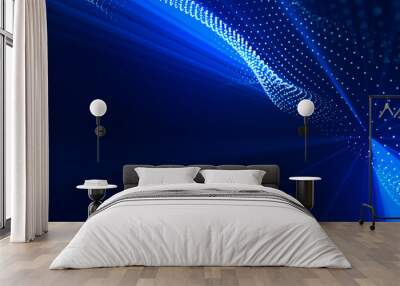 Beautiful blue abstract wave technology background with light digital effect corporate concept 3d render Wall mural