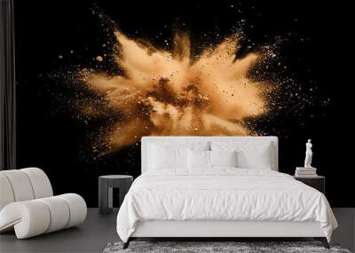 Gold glitter circle of light shine sparkles and golden spark particles in circle frame on black background Wall mural