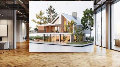 House exterior photo 3d render of house on white background. Wall mural