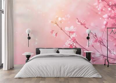 Pink flowers bloom in a field under a rosy sky
Minimalist background
 Wall mural