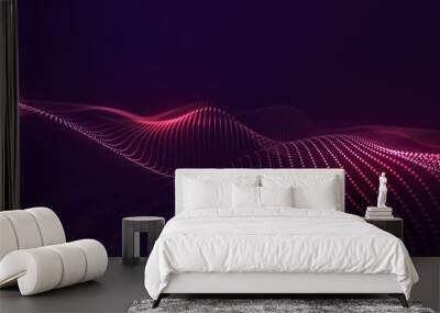 Technology digital wave background concept. Wave stream digital illustration. Network line connects to stream. Falling cyber particles. Big data stream. 3d rendering Wall mural