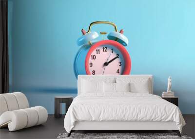 Wake up concept: alarm clock and cup of coffee mixed in one on blue background  background blue clock alarm Red deadline copy space work alert watch time waking morning lifestyle late ring second clos Wall mural