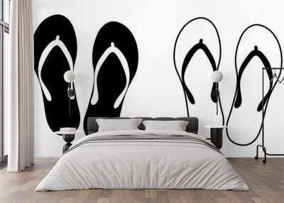 Flip flops signs. Flat and line art style. Vector illustration isolated on white background Wall mural