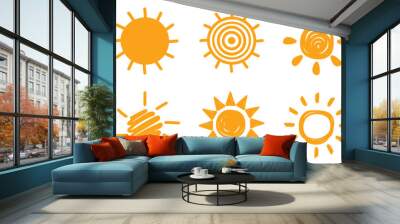 Set of doodle sun icons. Vector illustration isolated on white background Wall mural