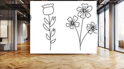 Set of hand drawn wild flower icons. Collection of hand drawn line botanical elements. Vector illustration Wall mural