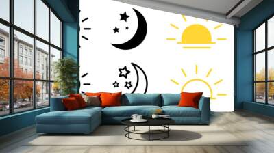 Set of time of the day icons. Sunset, sun, moon icons. Vector illustration Wall mural