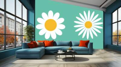 camomile icon set. white daisy chamomile. cute round flower plant collection. growing concept. love  Wall mural