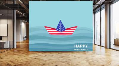 Happy independence day United states of America. 4th of July. Paper boat ocean. Flat design Wall mural