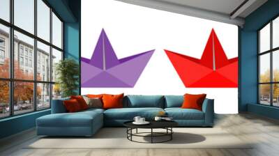 Origami paper ship set line. Flat design. White background. Isolated. Wall mural