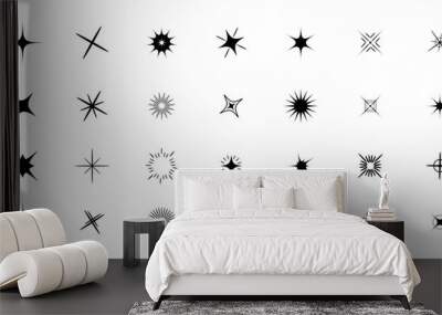 Sparkles Stars sign symbol set. Cute shape collection. Christmas decoration element. Black color on white background. Flat design. Wall mural