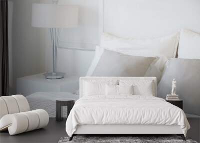 light gray pillow setting on bed in nice vibe bedroom modern interior style Wall mural