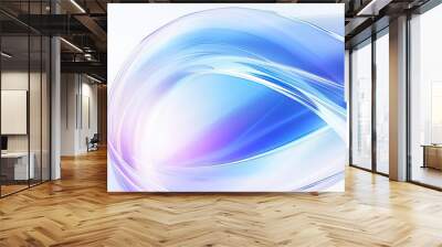 Abstract blue and white background with curved lines and a light effect creating a glass texture. A light purple gradient flows with shapes leaving white space in the center of the composition Wall mural