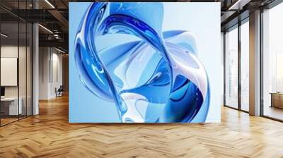 abstract blue glass shape on light background, fluid and organic shapes, minimalistic design, soft lighting, smooth curves, glossy finish Wall mural