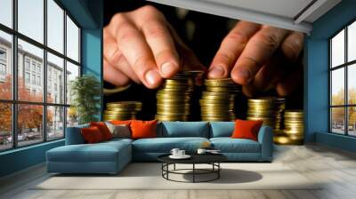 Businessperson Organizing Stacks of Coins Wall mural