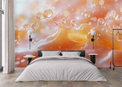 Orange Juice Splash: A vibrant and refreshing splash of orange juice creates a captivating abstract pattern of droplets and ripples, capturing the essence of summery refreshment and invigorating energ Wall mural