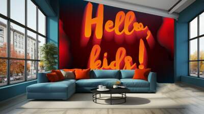 Banner with two scary clown faces and text Hello kids Wall mural