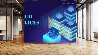 Isometric web servers. Cloud computing services, technology and networking. Wall mural