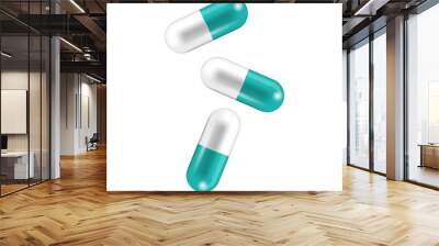 realistic capsule pills are falling. tablets in caplet forms and shapes. vector illustration of medi Wall mural