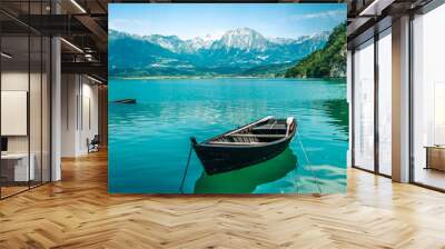 boat on lake Wall mural