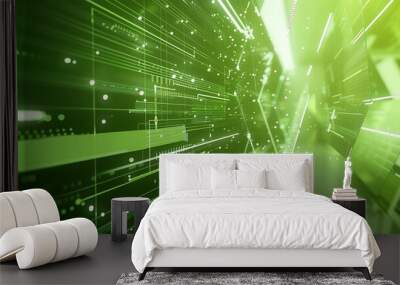 A modern tech presentation template with a Plexus background in green and white, simple and colorful, high-quality image Wall mural